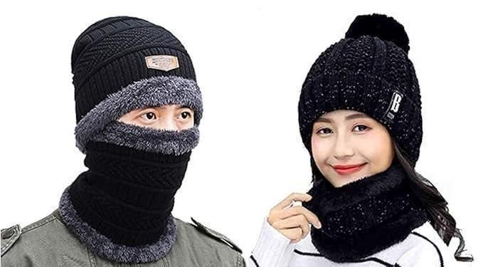 Men's Woolen winter  Cap with Face Cover (Pack of 2)