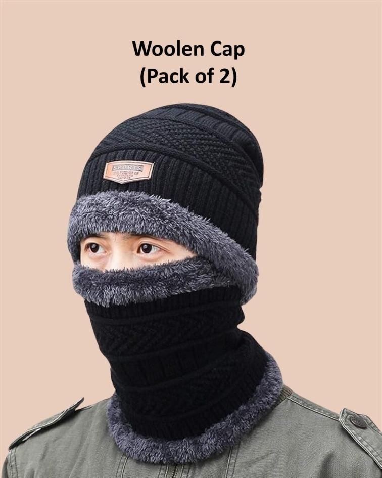 Men's Woolen winter  Cap with Face Cover (Pack of 2)