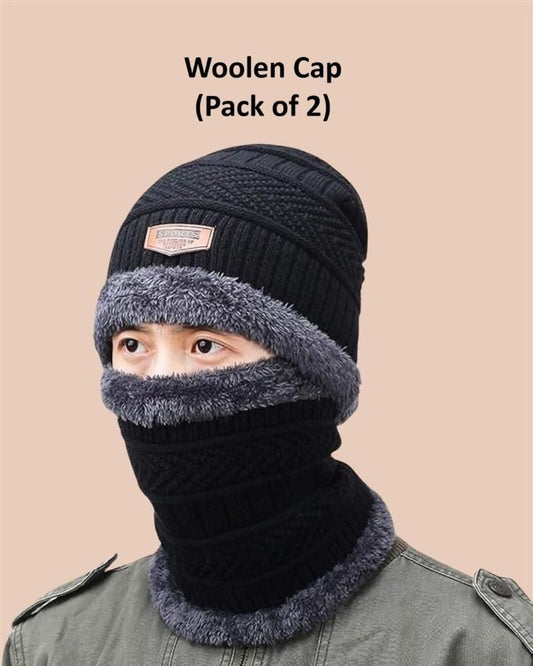 Men's Woolen winter  Cap with Face Cover (Pack of 2)